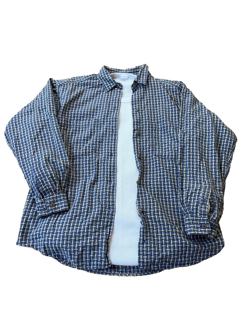 Mens Multicolored Micro Check Textured Button-Up Medium?